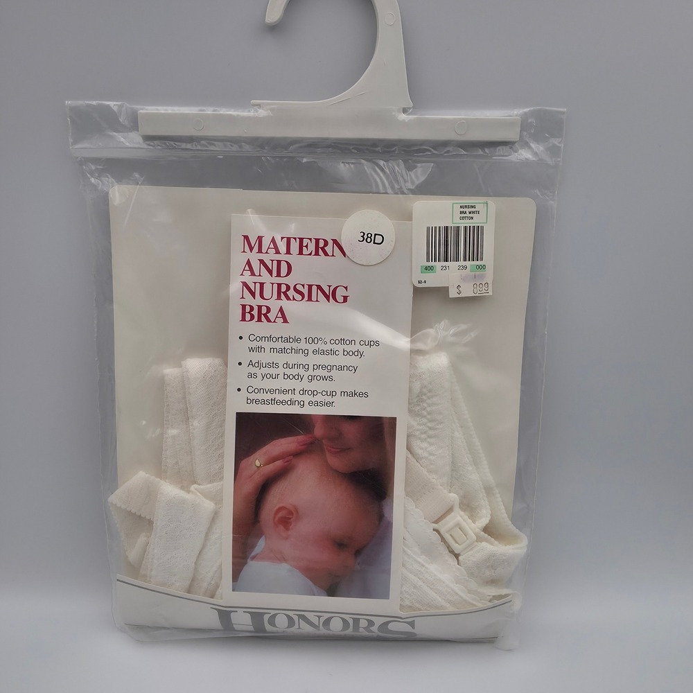 Vintage Honors Maternity Nursing Bra White Cotton Drop Cup Pointelle 38D NEW